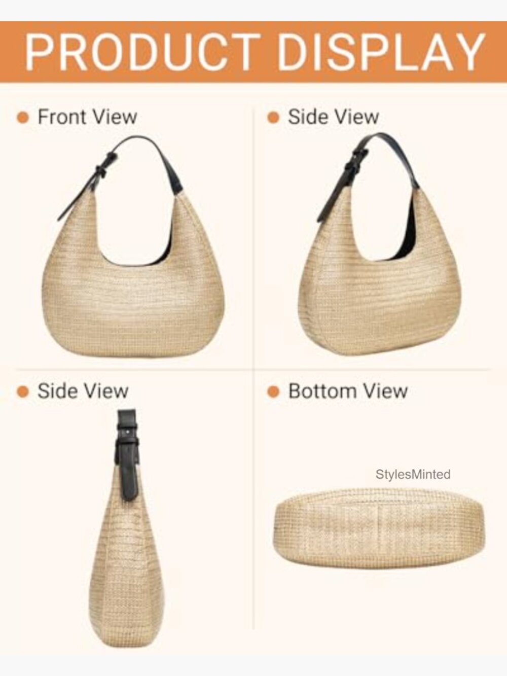 Handwoven Straw Hobo Crescent Bag Satchel with Adjustable Strap Tote Beach - Picture 4 of 7